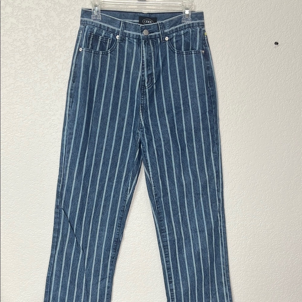 Cider Denim Pants Striped White and Blue size Medium